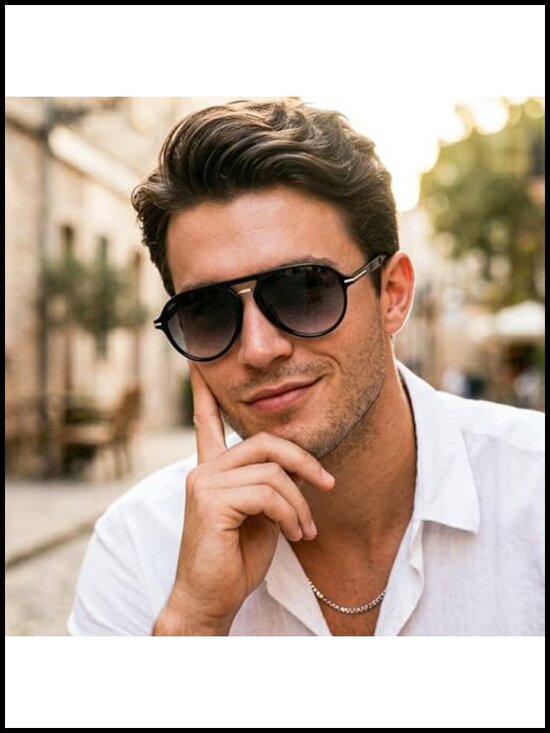 Retro Aviator Sunglasses with UV Protection and Dual Bridge Frame main image 4